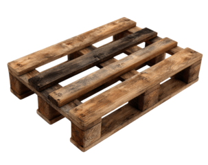 Used wooden pallet.  Top-down view of a weathered wooden pallet.  The wood shows signs of age and use, with varying shades of brown and gray. 