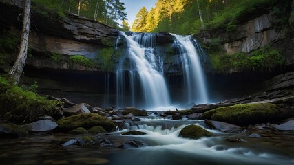 Obraz premium Lila Falls (United States) - World Waterfalls reveals its shimmering drop through lush forest surroundings, capturing soothing water movement and the gentle atmosphere