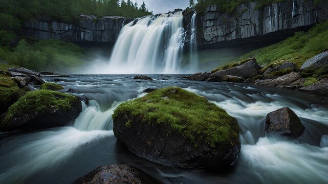 Langfossen (Norway) - World Waterfalls reveals its thunderous flow descending rugged cliffs into tranquil fjord waters, highlighting breathtaking vistas and the majestic character
