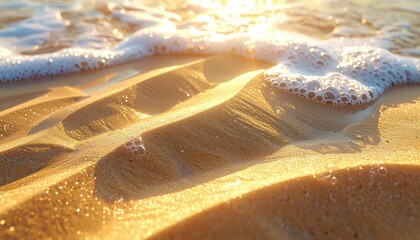 Obraz premium Golden Hour Beach Serenity A Person Silhouetted in Yoga Pose Amidst Gentle Waves and Sparkling Sand Textures