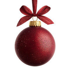 red christmas ball with ribbon on transparent background PNG