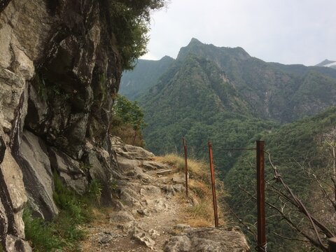 The mountain path "Tracciolino" in Val Codera (Alps), Lombardy, Italy.