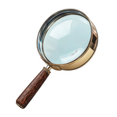 Close-up of a classic magnifying glass with a wooden handle on a black background
