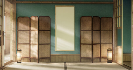 Mint Living room with sofa and table on carpet minimalist design modern wooden style.3D rendering