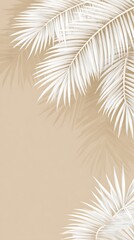 Fototapeta premium Minimalist white palm leaves on beige background with natural shadow effect