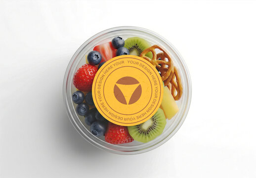 Fruit Mix Round Plastic Food Container Packaging Mockup