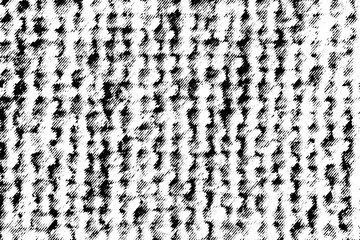 Irregular rough halftone noise pattern with bold black and white contrast on a transparent background, forming an abstract graphic texture.