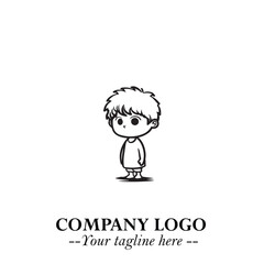 Black and White Chibi Boy Illustration with Jacket and Boots in Bold Thick Line Art Minimal Style