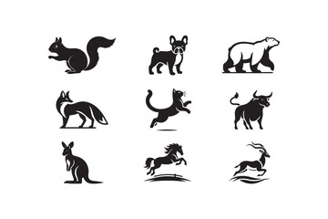 Bundle of animal icon silhouette illustration with white background.