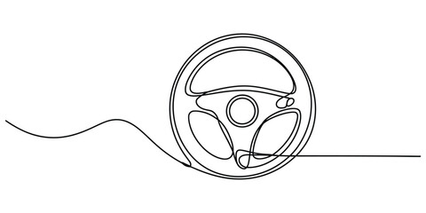 Simple continuous line drawing of a Car steering wheel