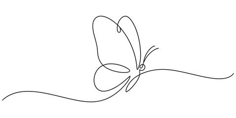 Minimalist continuous line drawing of a butterfly line art