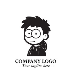 Black and White Chibi Boy Illustration with Jacket and Boots in Bold Thick Line Art Minimal Style