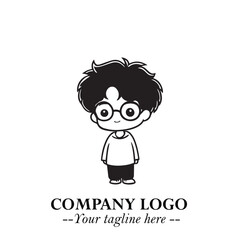 Black and White Chibi Boy Illustration with Jacket and Boots in Bold Thick Line Art Minimal Style