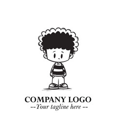 Black and White Chibi Boy Illustration with Jacket and Boots in Bold Thick Line Art Minimal Style