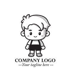 Black and White Chibi Boy Illustration with Jacket and Boots in Bold Thick Line Art Minimal Style