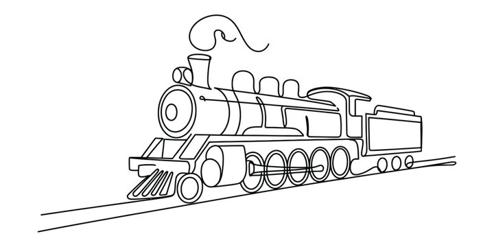 Continuous line drawing of a steam train on a