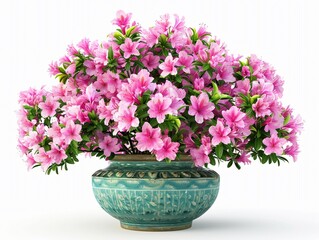 Naklejka premium Pink azalea flowers blooming in decorative pot during springtime display