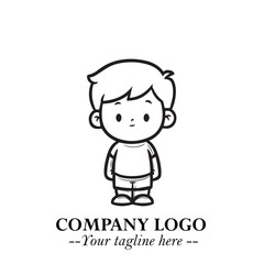 Black and White Chibi Boy Illustration with Jacket and Boots in Bold Thick Line Art Minimal Style