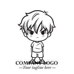 Black and White Chibi Boy Illustration with Jacket and Boots in Bold Thick Line Art Minimal Style