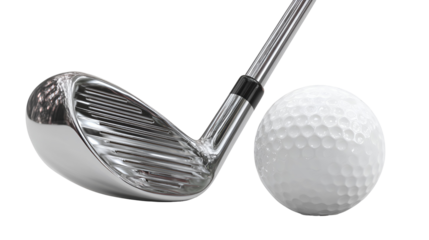 Close up of a golf club and ball on a black background