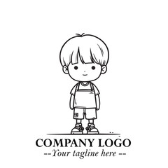 Black and White Chibi Boy Illustration with Jacket and Boots in Bold Thick Line Art Minimal Style