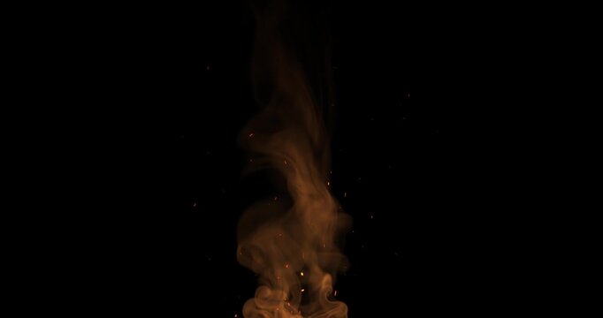 Heat steam rising with fiery spark on dark backgrounds rendering