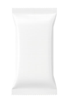 Blank flow pack snack wrapper isolated on white, packaging