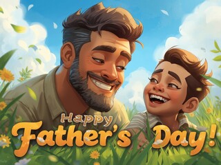 Happy father s day illustration of a father and son smiling outdoors