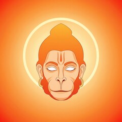 Simplified Hanuman Portrait Vector. Golden Aura with Modern Line Art.
