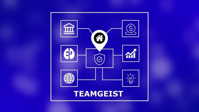 Dynamic TEAMGEIST Network Animation – Modern TEAMGEIST Project Management and Blockchain Connectivity Concept Featuring Advanced Data Flow, Connection Mapping, and Tech Visualization Design - Powered by Adobe
