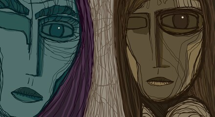 Abstract face. Abstract image for printing. Picture for modern interiors. The picture is painted by hand on a tablet. © neurostructure