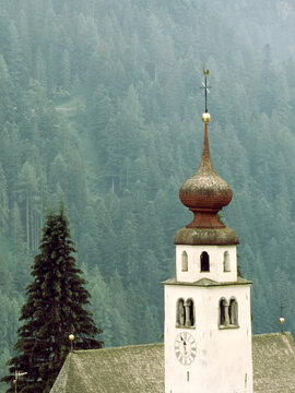 Andraz, old village along the road to Falzarego pass, Dolomites: belfry