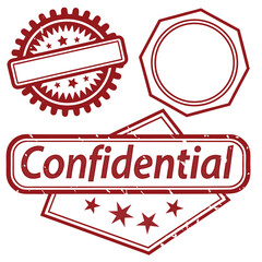 Crimson confidential text stamp with geometric seals offer a bold statement with transparent background