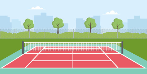 Empty tennis court ground with line frame scene Tennis field. Vector stock