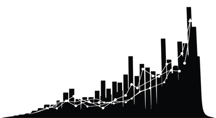 Obraz premium Rising data trend visualized with bars and line graph.