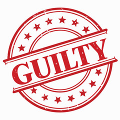 Distressed red stamp with the word GUILTY inside the circle and stars around the edge