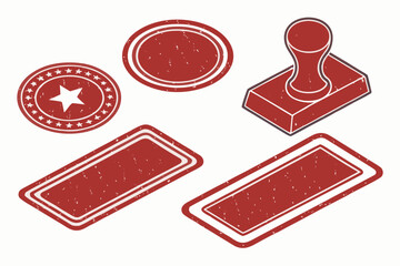 Five vintage style red rubber stamps offer a classic texture on a transparent background