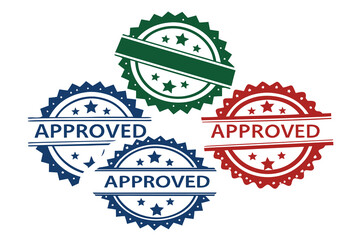 Four diverse seal emblems showcase approved labels and star icons on a white background