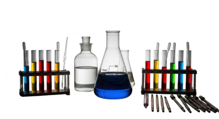 Vibrant colorful chemical solutions in laboratory glassware ready for scientific research illustration