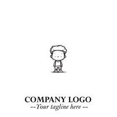 Black and White Chibi Boy Illustration with Jacket and Boots in Bold Thick Line Art Minimal Style