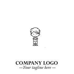 Black and White Chibi Boy Illustration with Jacket and Boots in Bold Thick Line Art Minimal Style