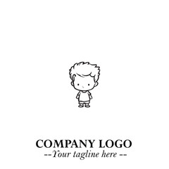 Black and White Chibi Boy Illustration with Jacket and Boots in Bold Thick Line Art Minimal Style