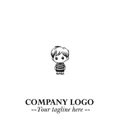 Black and White Chibi Boy Illustration with Jacket and Boots in Bold Thick Line Art Minimal Style
