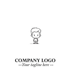 Black and White Chibi Boy Illustration with Jacket and Boots in Bold Thick Line Art Minimal Style