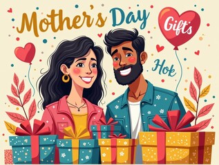 Happy mother s day celebration with loving family and gifts