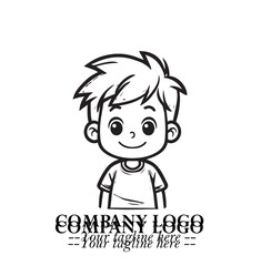 Black and White Chibi Boy Illustration with Jacket and Boots in Bold Thick Line Art Minimal Style