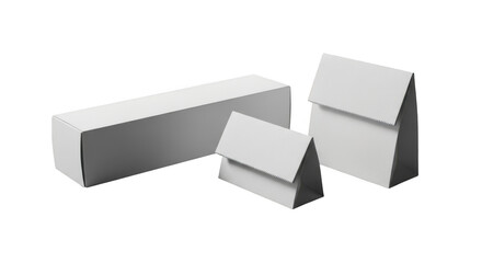 Three white paper bags and rectangular box arranged artistically illustration