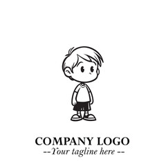 Black and White Chibi Boy Illustration with Jacket and Boots in Bold Thick Line Art Minimal Style