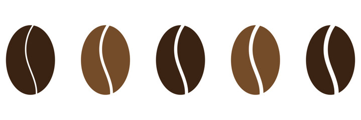 Seamless pattern with brown coffee beans silhouettes on a white background. Vector illustration