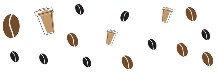 Seamless pattern with brown coffee beans silhouettes on a white background. Vector illustration